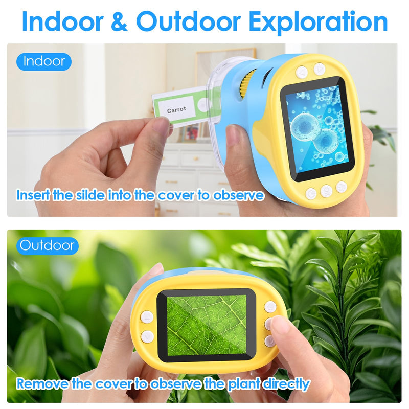 [Australia - AusPower] - Microscope for Children, Vankarr 1000X Digital Pocket Microscope, Portable Mini Mobile Phone Microscopes with 32GB SD Card, 2 Inch IPS Screen, Slide Samples, Gift for Children, Students, Blue 