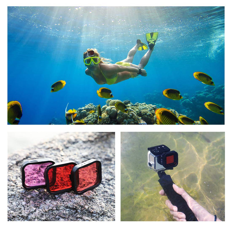 [Australia - AusPower] - SOONSUN 3-Pack Dive Filter for GoPro Hero 8 9 10 11 12 Black Official Waterproof Housing Case - Red, Light Red, Magenta Filters -Enhances Colors for Various Underwater Video and Photography Conditions 