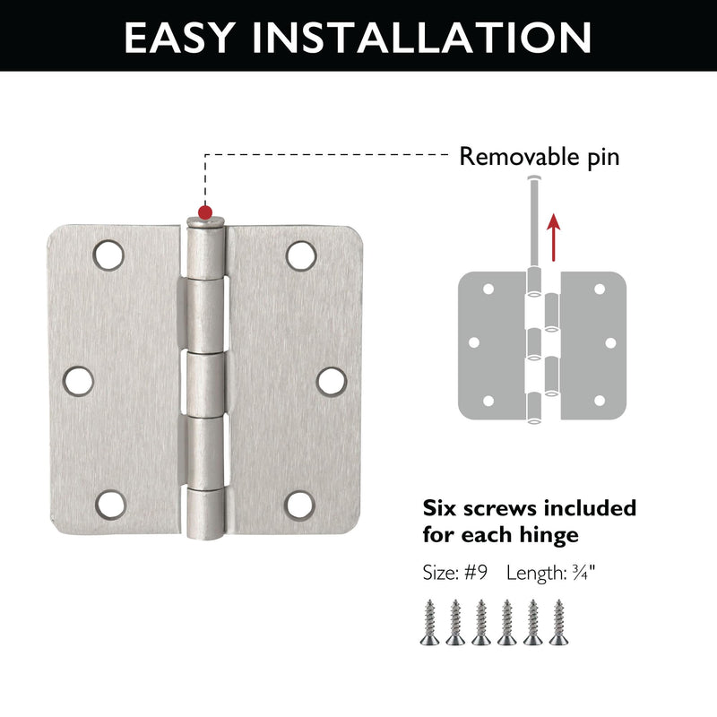 [Australia - AusPower] - Design House 181354 3.5 x 3.5 1/4 Inch Radius Hinge 2, 3-Pack, Satin Nickel, 3 Pack 