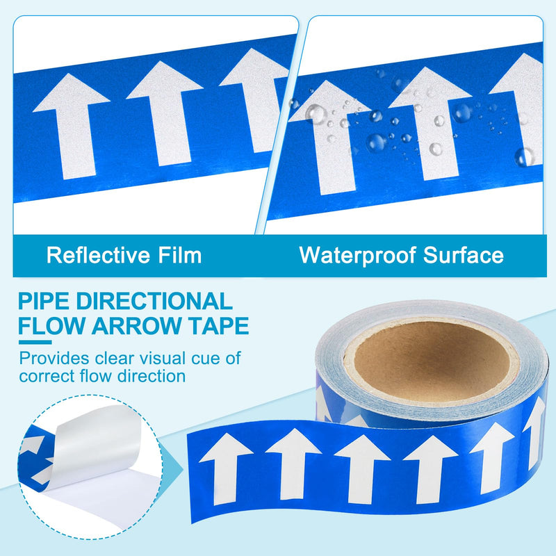 [Australia - AusPower] - MECCANIXITY Directional Pipe Flow Arrow Adhesive Tape Pipeline Arrow Stickers 2 Inch x 65 Ft Pipe Identification Marking Labels for Pipe Flow Markers, White on Blue White/Blue 2"x65' 