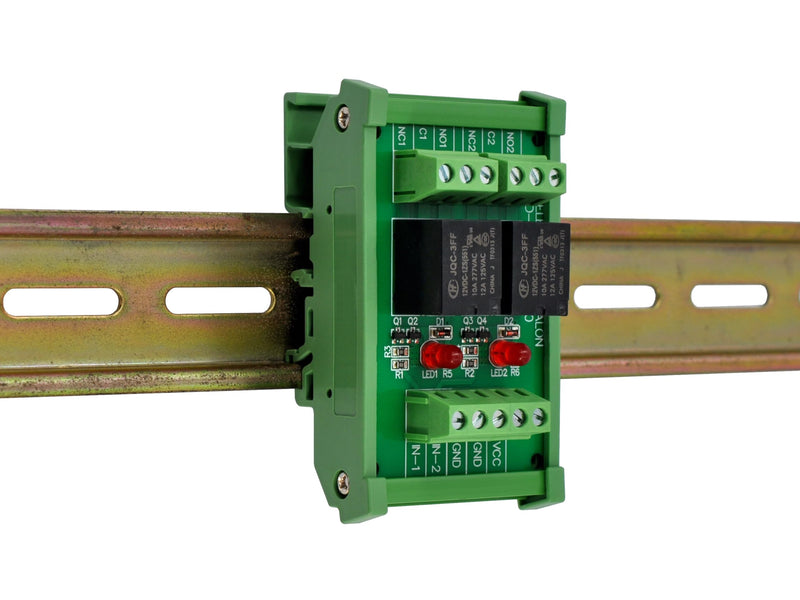 [Australia - AusPower] - Electronics-Salon DIN Rail Mount 2 SPDT 10Amp Power Relay Interface Module, DC 12V Version. 