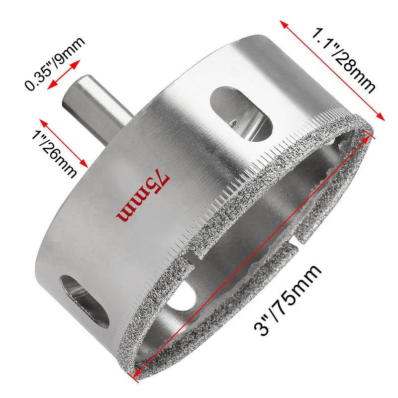[Australia - AusPower] - Luomorgo 75mm/3 inch Diamond Hole Saw, 1.1 inch Cutting depth Diamond Diamond Drill Bits for Glass Ceramic Marble Porcelain Tile Granite Quartz Gemstone 75mm / 3 inch 