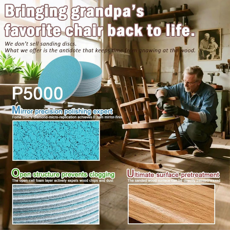 6" P5000 Foam Discs for Final Surface Refinement Before Polishing | Refines P3000 Marks Uniform Surface Finish Dry & Wet Sanding Foam-Backed Control Reduced Polishing Effort P5000-15Pcs
