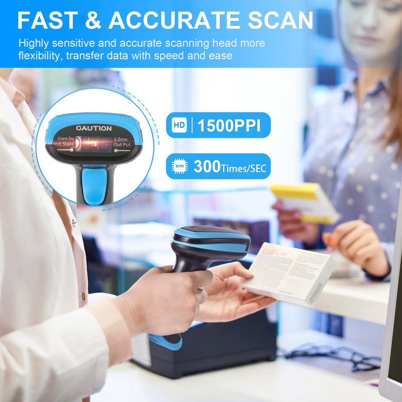 [Australia - AusPower] - Barcode Scanner Wireless, 1D Laser Barcode Reader with Stand 2.4G Wireless & USB Wired Connection 2 in 1 Plug and Play Handheld Bar Code Scanners 