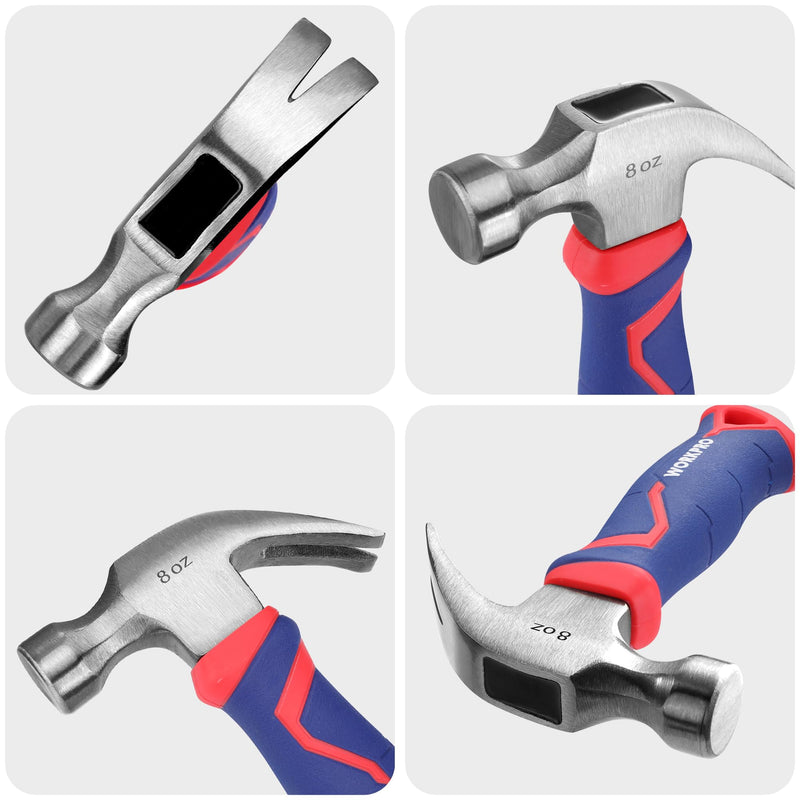 [Australia - AusPower] - WORKPRO 8 oz Claw Hammer with Fiberglass Handle, All Purpose Hammer with Forged Hardened Steel Head, Smooth Face & Shock Reduction Grip 