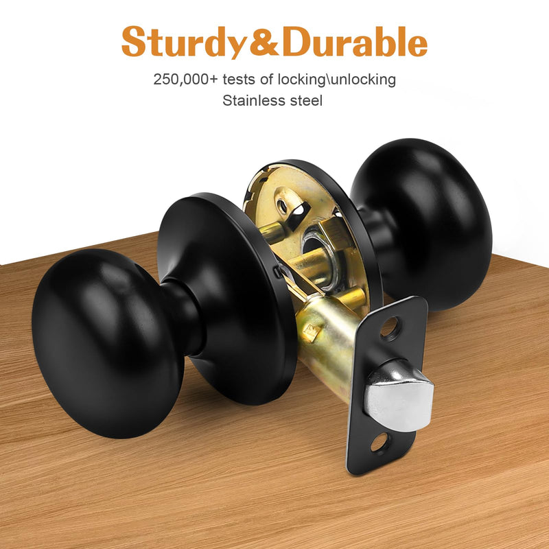 Probrico Passage Door Knobs Closet Door Knobs 2 Pack, Black Interior Door Handles with Adjustable 60-70mm Latch, Passage Doorknob for Hallway French Doors