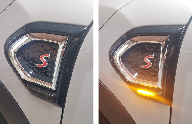 iJDMTOY Smoked Lens Full Amber LED Dynamic Sequential Blink Fender Side Marker Light Compatible With 2017-2024 MINI Cooper F60 Countryman, Replace OEM Clear Sidemarker Lamps