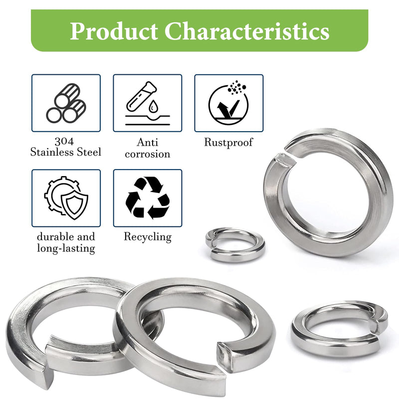 [Australia - AusPower] - Spring Lock Washers Assortment Kit(1000 Pack),M2 M2.5 M3 M4 M5 M6 M8 M10 M12 Metric Split Lock Washer Set,304 Stainless Steel Lock Washers for Screws Bolts 