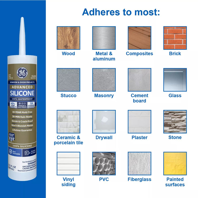 [Australia - AusPower] - GE Sealants & Adhesives GE5000 Advanced Silicone 2 Window & Door Sealant Clear, 10.1oz, 10 Fl Oz 