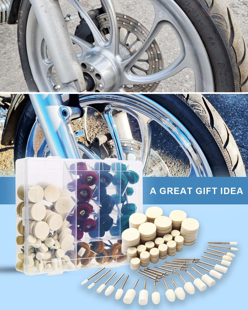 [Australia - AusPower] - 140 PCS Polishing Kit for Dremel, Abrasive Buffing Wheels Polishing Bits for Rotary Tool Accessories with 1/8 Inch Shank, Sanding Kit for Metal, Resin, Wood Watch, Jewelry, Aluminum and Brass with Box 