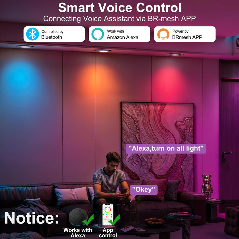Smart Recessed Lighting, 5/6 inch, Compatible with Alexa, Smart LED Downlight, ‎13W 1050LM Led Lights, Smart Can Lights Multicolor APP Dimmable, 4-Pack RGB+CCT 4Pack