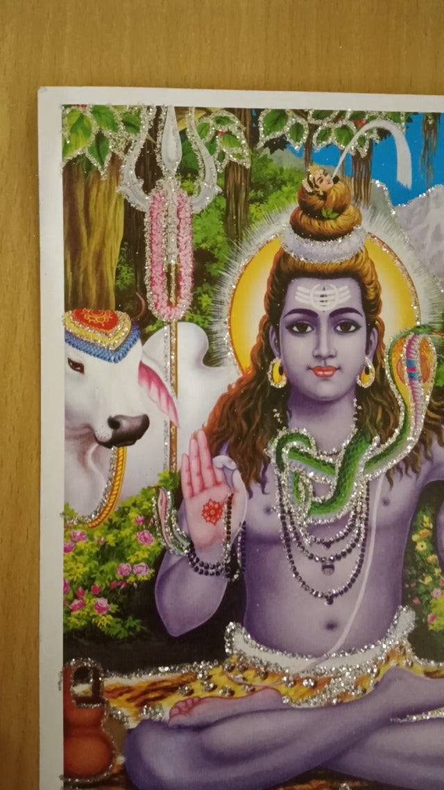 Rastogi Handicraft India Best Of Reprint Hindu God Poster/Picture With Unframed (White Paper, Blessing-Shiv-Ji-7'X5:)