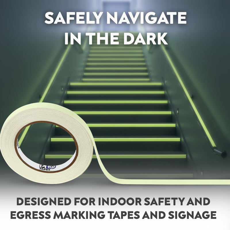 Pro Tapes PRO GLOW Glow in the Dark Vinyl Tape–Fluorescent Tape–Decorative and Safety Luminous Tapes–Best for Indoor Safety, Egress Markings, Signage, Theater–Water and Weather-Resistant–1/2”x10yds