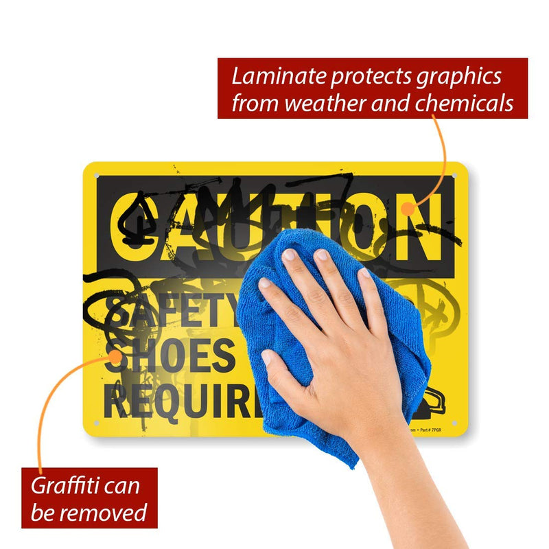 SmartSign "Caution - Safety Shoes Required" Sign | 10" x 14" Aluminum 10" x 14"