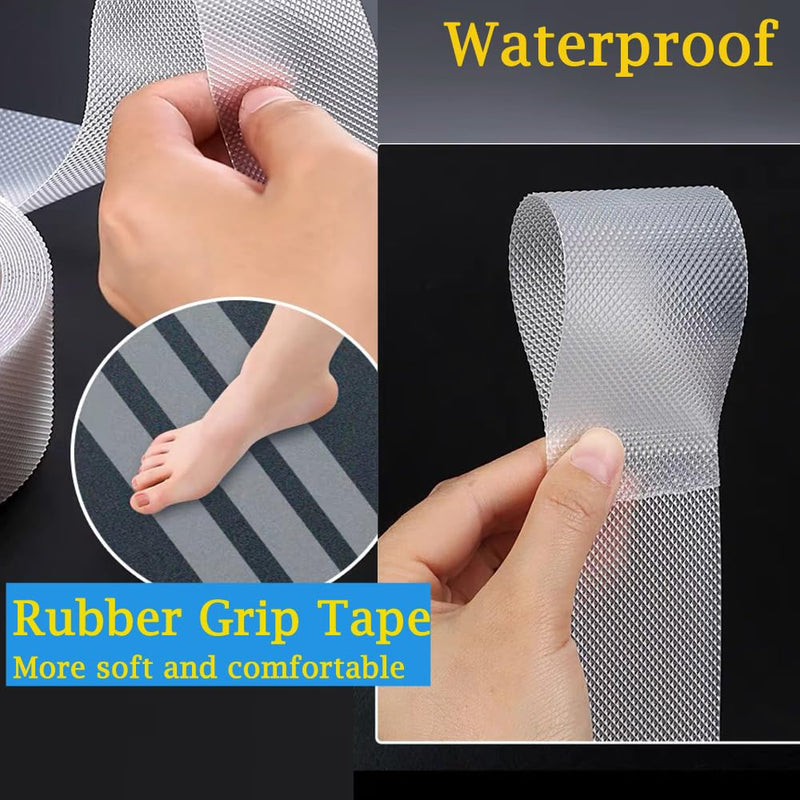 Clear Rubber Grip Tape Anti Slip Tape 2 Inch, 16.5 Feet, Heavy Duty Waterproof Non-Abrasive Tape Cushion Pad for Indoor & Outdoor, Making Handles or Contact Surfaces Safer 2" x 16.5Ft Clear Roll