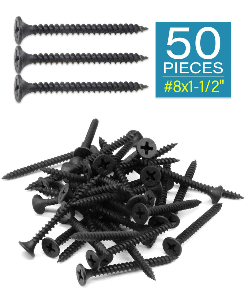 [Australia - AusPower] - 50pcs #8 x 1-1/2" Flat Head Phillips Drywall Screws Fine Thread Sharp Point Wood Screw, Carbon Steel 1022A, Black Phosphate #8 x 1-1/2" 50 