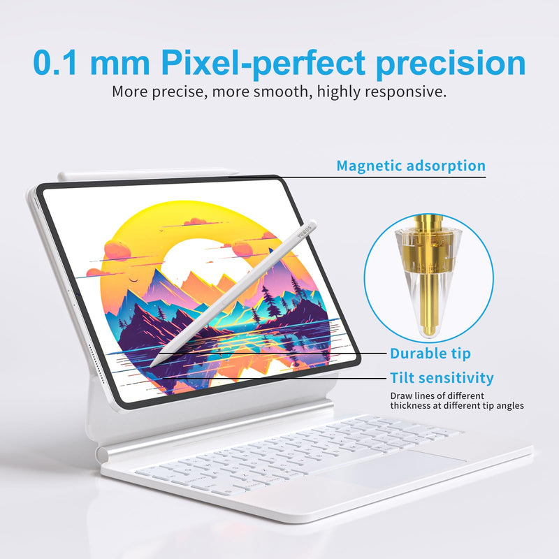 [Australia - AusPower] - Stylus Pen for iPad, 10 Mins Charge iPad Pencil, 20 Hours Battery Life Apple iPad Pen, Apple Pencil 1st/2nd Generation, iPencil 9th&10th, Palm Rejection, Tilt Sensitivity, for 2018-2023 iPad 20 Hours Lasting Time 