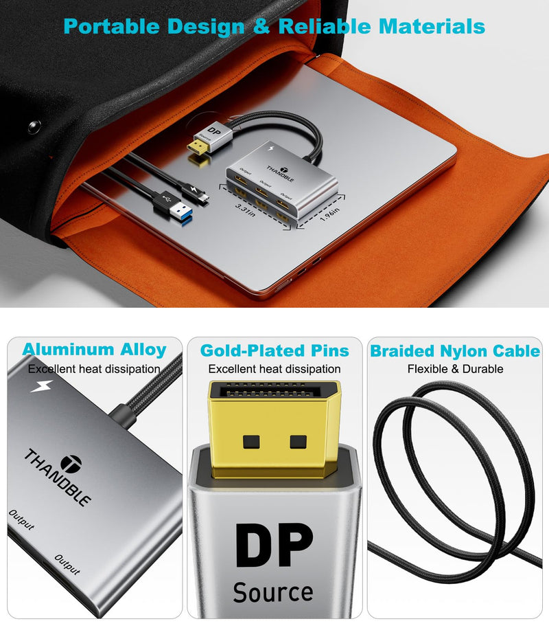 DisplayPort to Dual DisplayPort with HDMI Adapter 4K@60Hz, Extended Display 1 in 3 Out MST Hub for Multiple Monitors Compatible with PC,NVIDIA/AMD Graphics Card DP to 2 DP & 1 HDMI Port