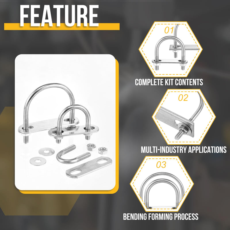 [Australia - AusPower] - M6x16x34mm U Bolts Round Kit - 4Set - 304 Stainless Steel U-Bolt Kit with Nuts, Washers, Frame Plate - Good for DN8 Pipe, Trailer, Automotive, Leaf Spring Fastener M6x16x34mm DN8 Silver tone 4 