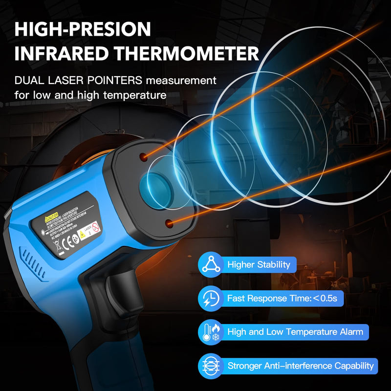 [Australia - AusPower] - Infrared Thermometer Temperature Gun, -40℉ to 2192℉ Dual Laser High Temp Thermometer with LCD Color Display, Non-Contact Industrial Pyrometer 50:1 Distance Ratio, Adjustable Emissivity Blue (-40℉~2192℉) 