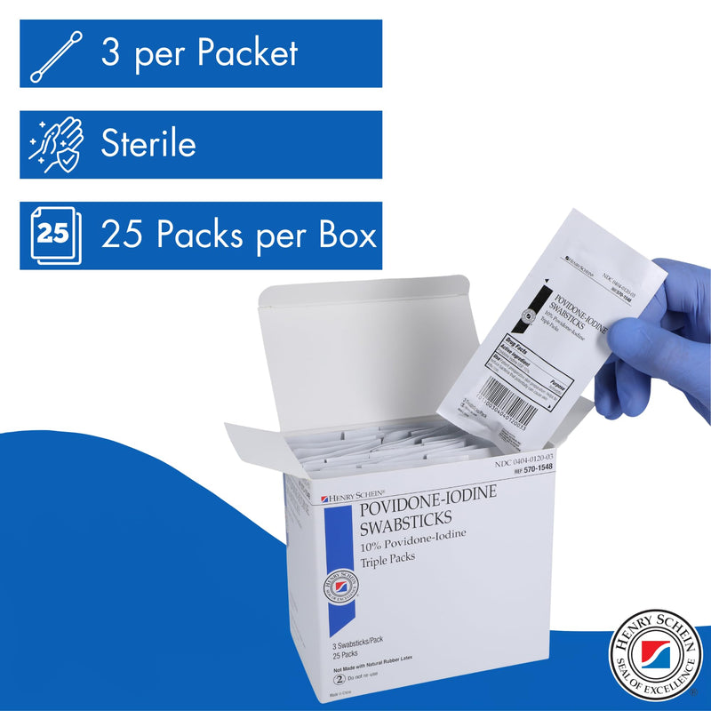 [Australia - AusPower] - Prep Povidone-Iodine Swabsticks 3's, Individually Packed, Sterile, Antiseptic for Skin Preparation, 10% Povidone-Iodine- 25/BX White 25 Count (Pack of 1) 
