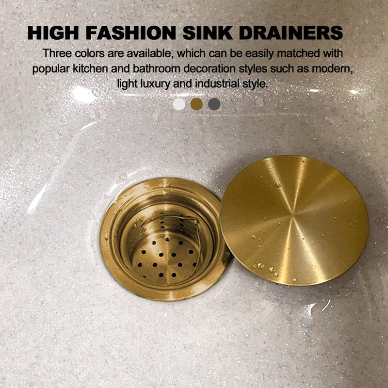 3 1/2" Kitchen Sink Drain Kit Replacement Sink Drain Assembly Removable 304 Stainless Steel Deepen Sink Strainer Basket with Sealing Cover for Kitchen Laundry Room RV(Gold) Gold