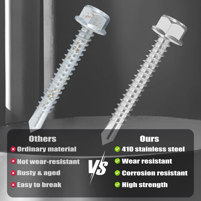 [Australia - AusPower] - 150Pcs Self Drilling Screws Assortment Kit, 410 Stainless Steel Self Tapping Sheet Metal TEK Screws, 8 1/2" 3/4" #10 1" 1-1/2", Hex Washer Head 