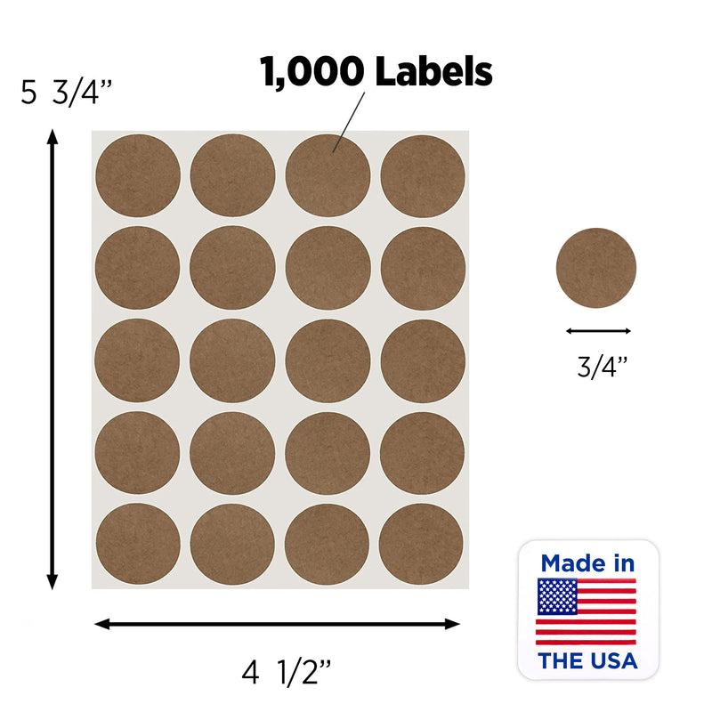 ChromaLabel Kraft Dot Labels on Sheets, 1080 Stickers per Pack, 1 Inch, Blank (Pack of 2) 1" Diameter (Pack of 2) Plain Kraft