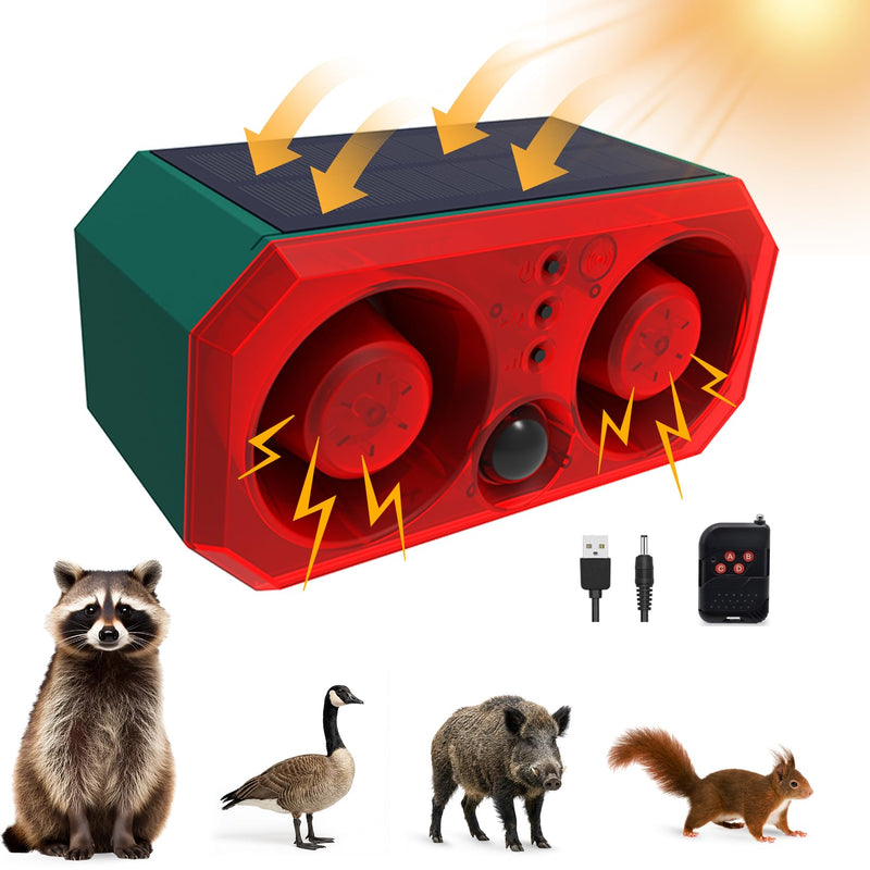 Solar-Outdoor Motion Sensor Alarm: Coyote Deterrent 130dB Dual Speakers Sound, Motion Light & Remote|Animal Deterrent for Yard/Farm/Chicken Coop N911T