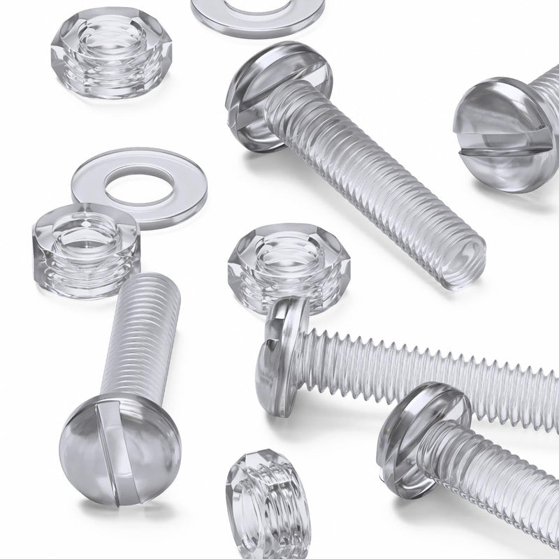 [Australia - AusPower] - 50 x Transparent Clear M4 x 20mm Slotted Head Bolts, Nuts, Washers - Acrylic Plastic Screws, (5/32 x 25/32 in) 