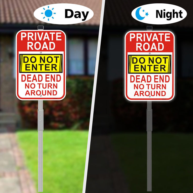 2 Pack Private Drive No Turn Around Sign with 36" Metal Stakes, 14" x 10" Reflective Aluminum, Dead End Do Not Enter Sign, Easy to Mount ﻿ 2 Pack-10"x14"-with Stake