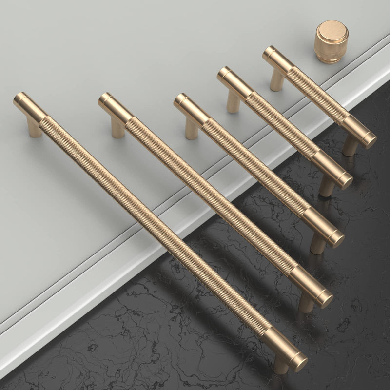 9BUILD 10 Pack Knurled Cabinet Pulls 3 Inch Brushed Brass Kitchen Cabinet Handles Cabinet Hardware Kitchen Handles for Cabinets Gold Drawer Pulls T Bar Drawer Handle 3"/76MM Hole Center