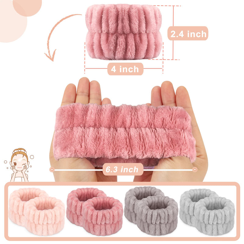 [Australia - AusPower] - 8 Pcs Spa Wrist Bands - Absorbent Microfiber Wristbands for Bathing, Prevent Water Spilling Down Your Arms Grey, Rose, Pink, Brown 