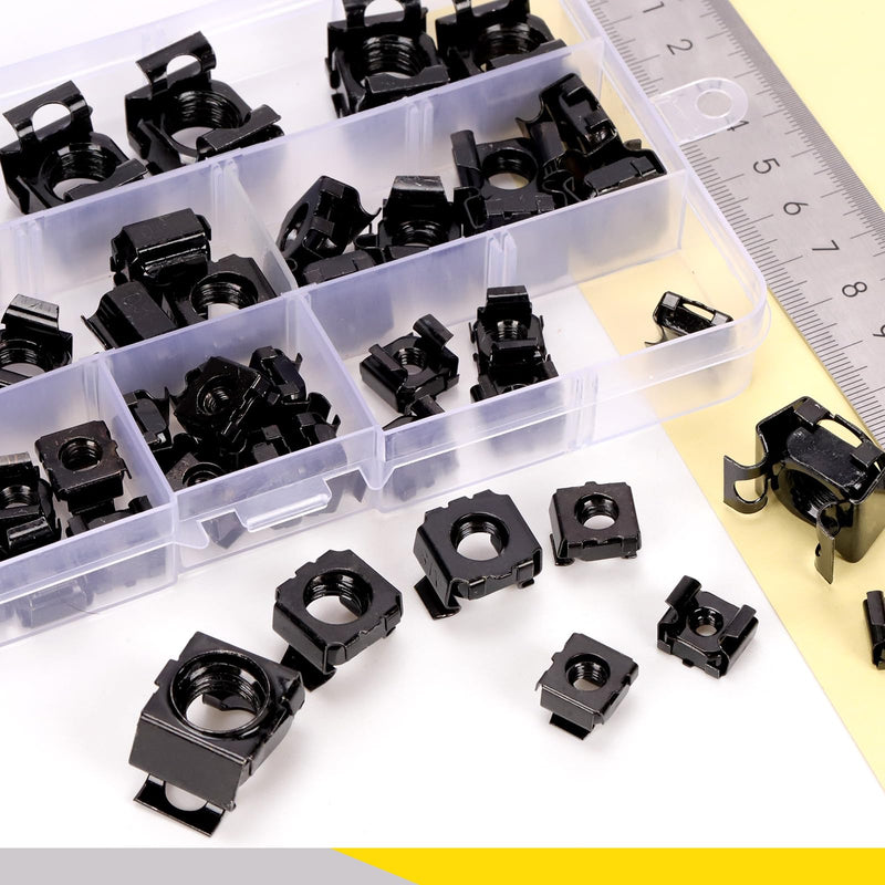 [Australia - AusPower] - 84Pcs Snap-in Cage Nuts Assortment Kit, M4 M5 M6 M8 M10 M12 Carbon Steel Zinc Plated Metric Cage Nuts Clip-On Nuts, Rack Nuts, Rack Mount Clip Nuts for Shelve Cabinet, Black 84 