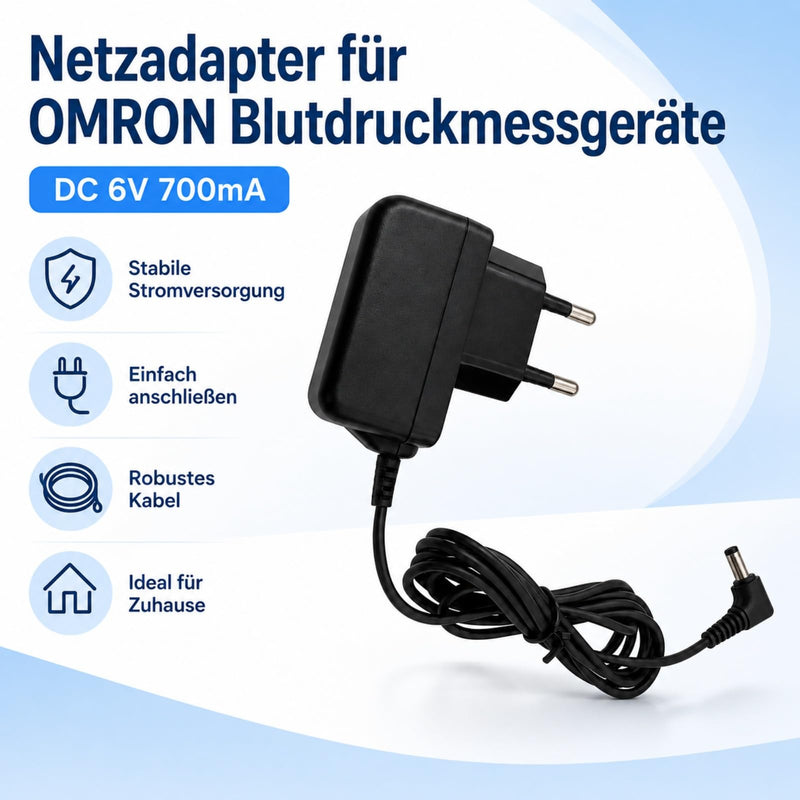 6V 700mA Power Supply for Blood Pressure Monitor, AC/DC Replacement Power Adapter Compatible with Omron Hem U J L Series, EU Plug Charger for Electronic Upper Arm Blood Pressure Monitors