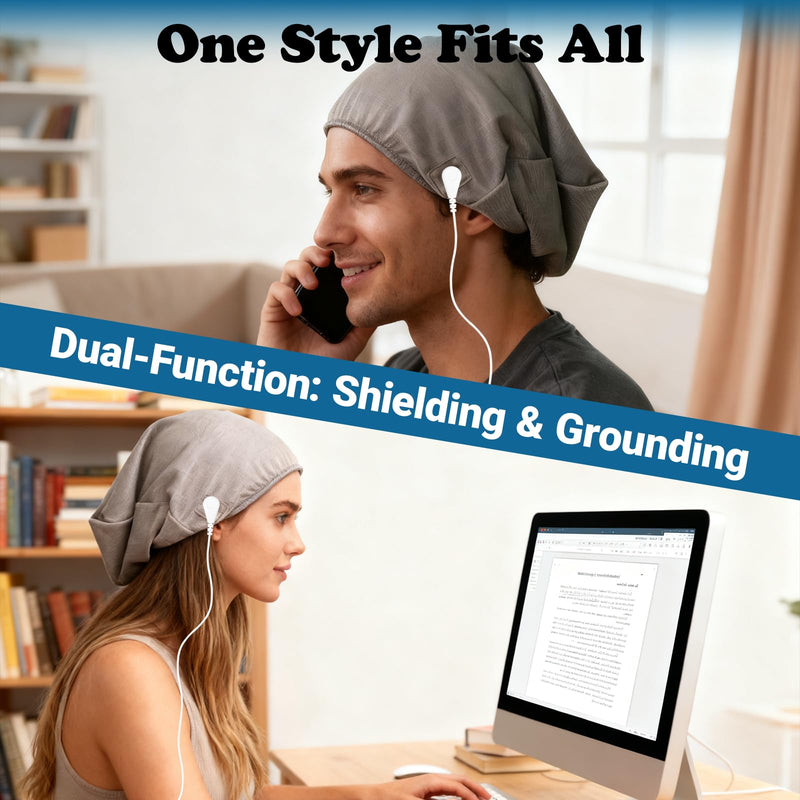 Grounding Hood Radiation Shielding Hat, Earth Connected Full Head Cover, Dual-Function Silver Fiber Faraday Protection Brain Coat