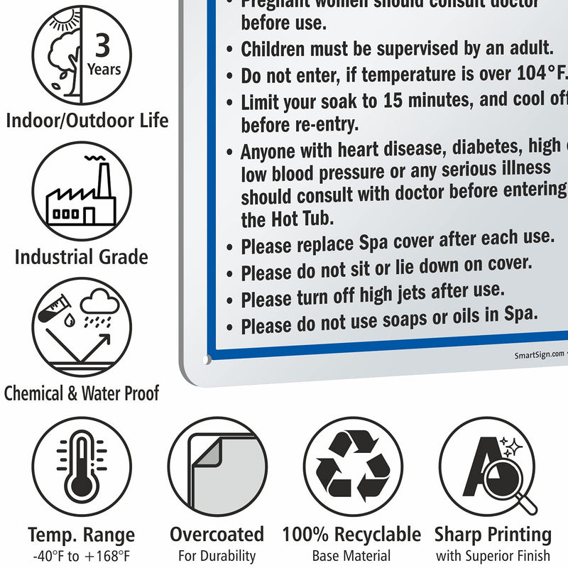 SmartSign-S-4896-Pl "Hot Tub Safety Rules" Sign | 10" x 14" Plastic - Black/Blue on White