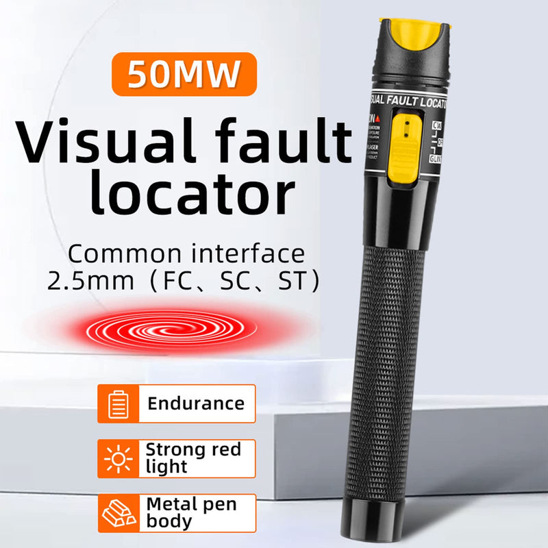[Australia - AusPower] - Fiber Optic Cable Troubleshoot Kit - Visual Fault Locator & 2pcs Fiber Cleaners Pens & 1pc FC to LC Adapter & 1pc LC, SC, ST, FC Coupler & 3 Short Patch Cords (Mode Number: VFL-50) 