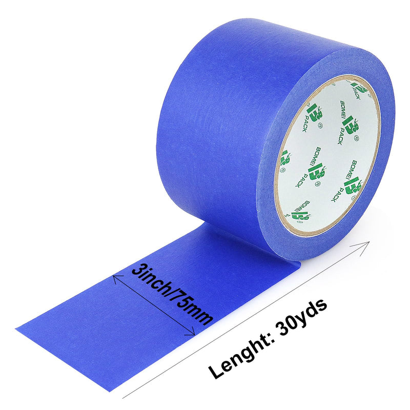 BOMEI PACK Wide Blue Painters Tape 3 Inches x 30 Yards, 3D Tape, 3D Printing Tape for Laser Cutting, 21-Day Clean Removal Wide Masking Tape