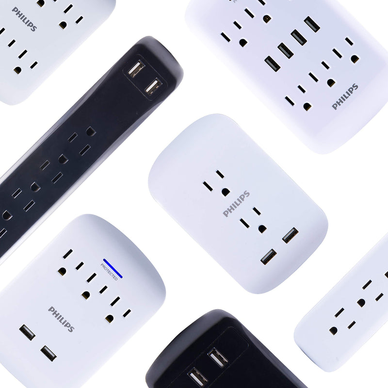 [Australia - AusPower] - Philips 6-Outlet Surge Protector Tap, 900 Joules, Space Saving Design, Protection Indicator LED Light, Gray & White, SPP3461WA/37 1 Pack 