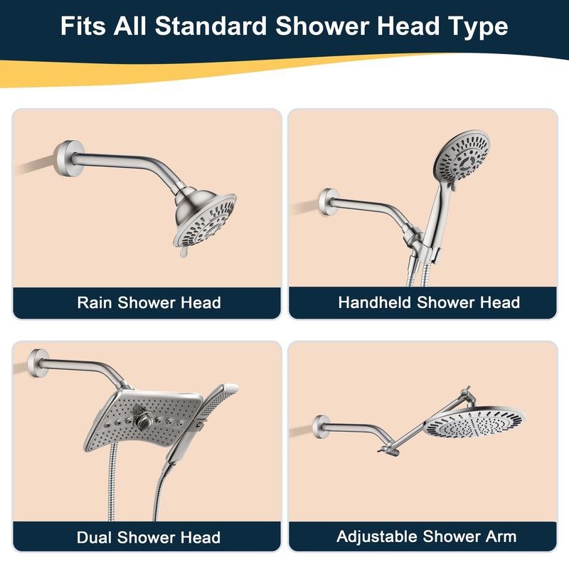 BRIGHT SHOWERS Shower Arm with Flange 10 Inches Solid Brass Shower Head Extension Arm, Wall Mounted Shower Pipe Arm for Rainfall Shower Head and Handheld Showerhead, Brushed Nickel Basic 10 Inch