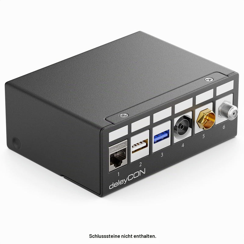 deleyCON 6 Port Patch Panel Housing 1 U 14.9 x 17 mm Keystone - Black | For keystone modules, RJ45, coax, BNC, F-connector, antenna, RJ-11, cinch, jack, USB, Toslink, PS2, HDMI 6 Port Gehäuse