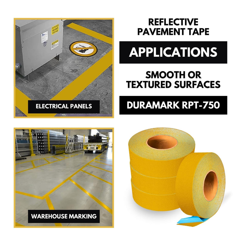 DuraMark Reflective RPT-750 Yellow Reflective Pavement Marking Tape – Bast Federal Certified, Slip Resistant, Premium Durability, Outdoor, Heavy-Duty, Rubber Base Safety Tape, (2 Inches x 18 Feet) 2 Inch x 18 Ft
