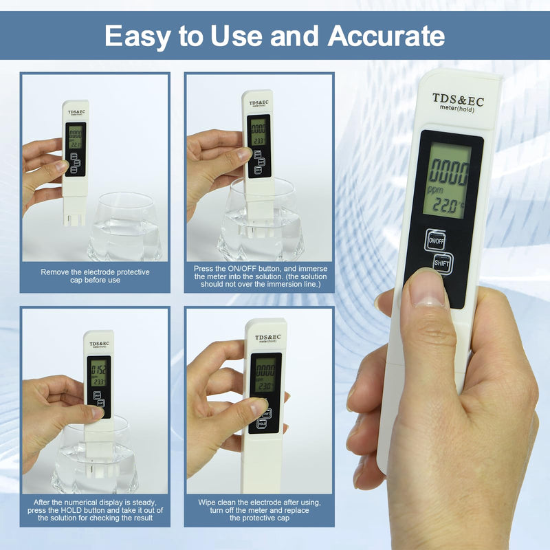 [Australia - AusPower] - 4 in 1 TDS Meter, TDS Meter Digital Water Quality Tester, Portable, EC Meter & Temperature Meter, 0-9999 ppm for Hydroponics, Pool, Aquarium and Water Hardness Test 