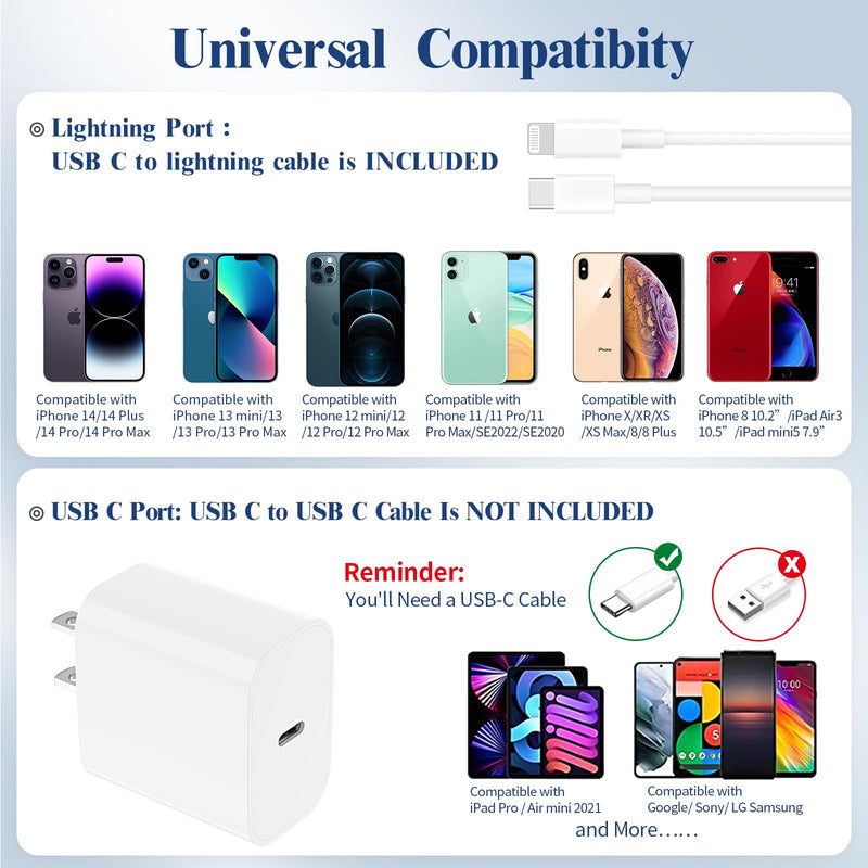 [Australia - AusPower] - Ximytec 20W USB C Fast Charger [MFi Certified] Compatible with iPhone 14/13/ 12/11/ XS/XR/X/ 8 /iPad, 2Pack PD Type C Charger Blocks with 6FT Type-C to Lightning Cables 
