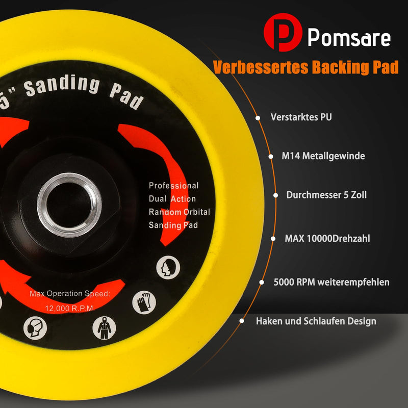 Pomsare Sanding Discs Set 125 mm for Angle Grinder - 80 Pieces Sandpaper with M14 Sanding Disc and Shaft - Angle Grinder Accessories for Wood and Metal - Improved Version