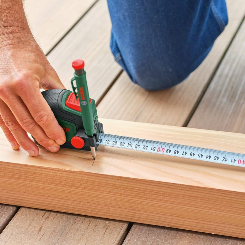 Bosch Maßband 5m mit Stifthalter (Auto-Lock; Nylonbeschichtetes Band; 22mm Breite; 2m abknickfreie Ausziehlänge; metrische Skala; hohe Genauigkeit; Zweirichtungshaken; Gürtelclip; Softgrip)