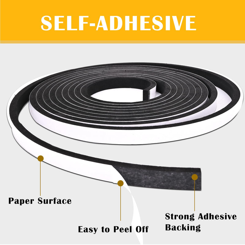 1/2" W x 1/4" T Foam Tape Single Sided, Closed Cell Weather Strip 16.5ft | AC Window Seal and Door Insulation High Density Soundproof Sponge Rubber Foam Strip with Self-Adhesive Backing Weather Proof