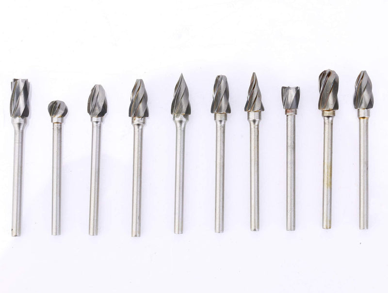 DLtools 10pcs Aluma Cut Tungsten Carbide Rotary Burr Set, Metal Carving Drilling Polishing Cutter Bits with 1/8"(3mm) Shank and 1/4"(6mm) Head Dia for Die Grinder Drill Aluminum and Wood Aluma Cut Burr Set