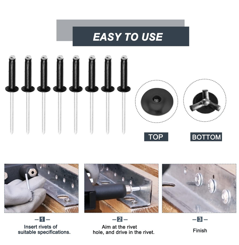 [Australia - AusPower] - 50Pcs 3/16" x 1" Tri Grip Rivets Assortment, Black Trifold Exploding Pop Rivets Aluminum Trifold Trivets Big Head Pop Rivets for Marine Kyaka Boat 3/16" x 1" 